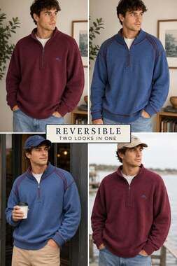 Vintage Tommy Bahama Reversible Quarter Zip Pullover Coastal Grandpa XL